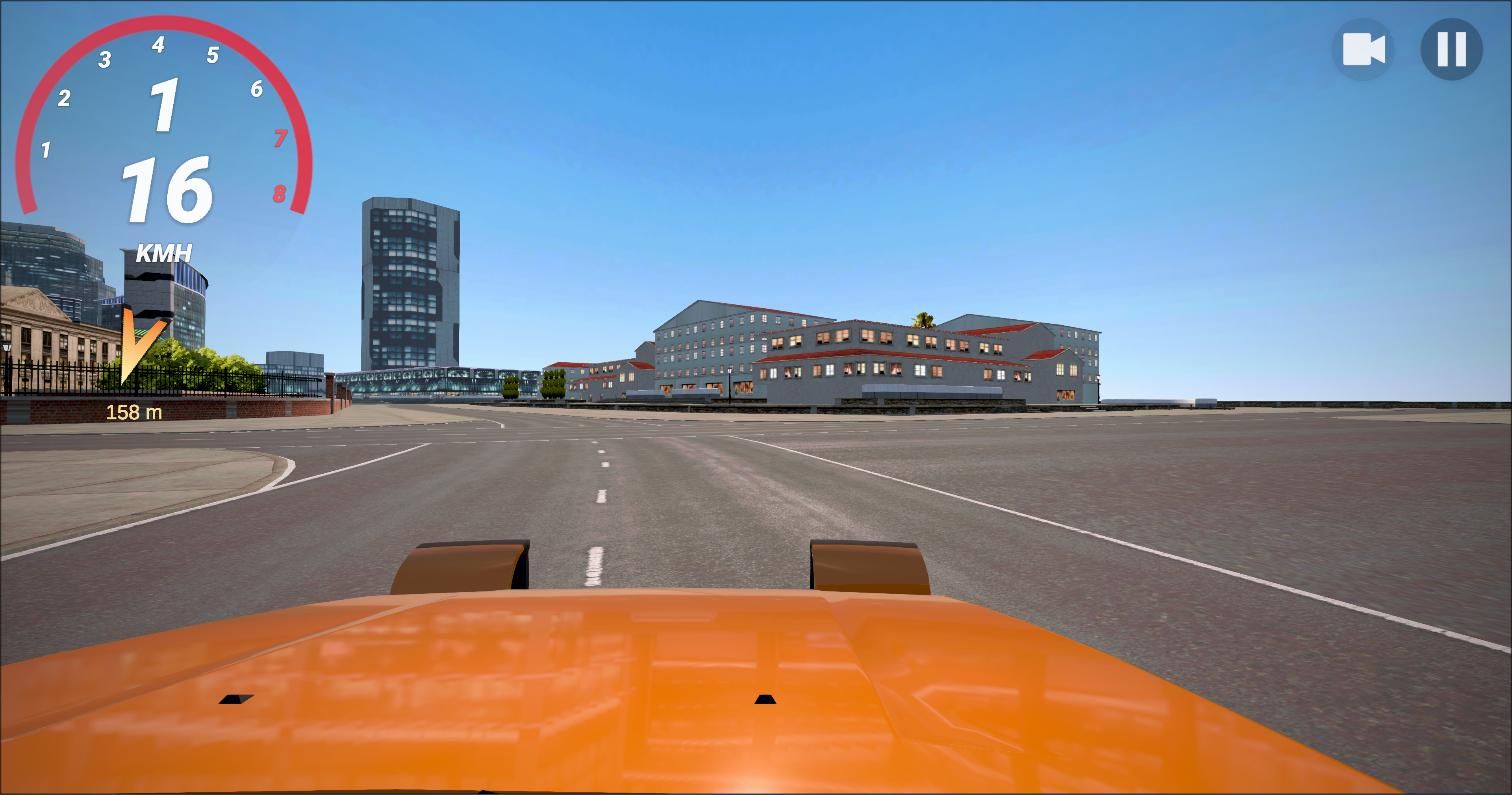 Hood camera view driving toward the Ocean City waterfront skyline